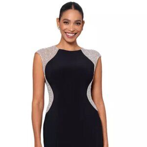 Women's Rhinestone Illusion-Trim Black Gown